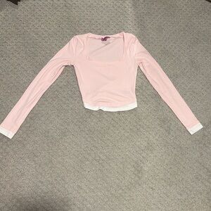 Edikted Light Pink Long-Sleeve Scoop Neck Cropped Top